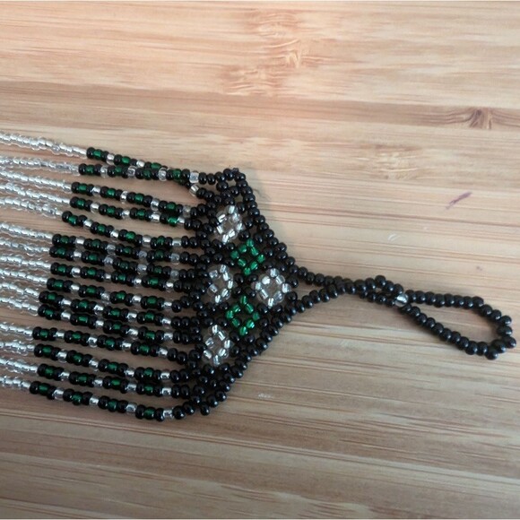 Seed Bead bracelet multi strands green black white geometric tribal - Picture 3 of 5